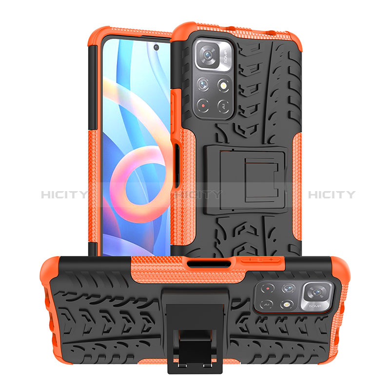 Custodia Silicone e Plastica Opaca Cover con Supporto JX1 per Xiaomi Poco M4 Pro 5G Arancione