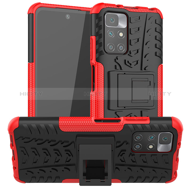 Custodia Silicone e Plastica Opaca Cover con Supporto JX1 per Xiaomi Redmi 10 (2022) Rosso