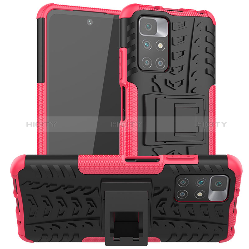 Custodia Silicone e Plastica Opaca Cover con Supporto JX1 per Xiaomi Redmi 10 4G Rosa Caldo