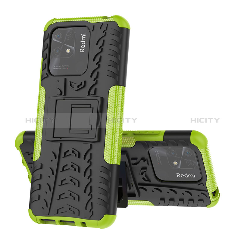 Custodia Silicone e Plastica Opaca Cover con Supporto JX1 per Xiaomi Redmi 10 India Verde