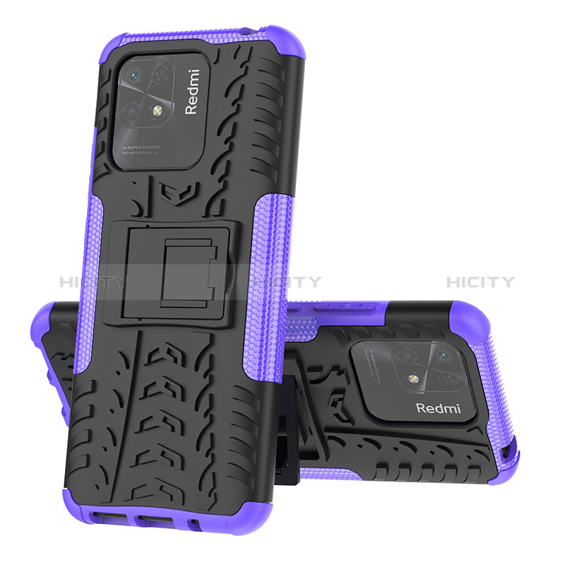 Custodia Silicone e Plastica Opaca Cover con Supporto JX1 per Xiaomi Redmi 10 India Viola