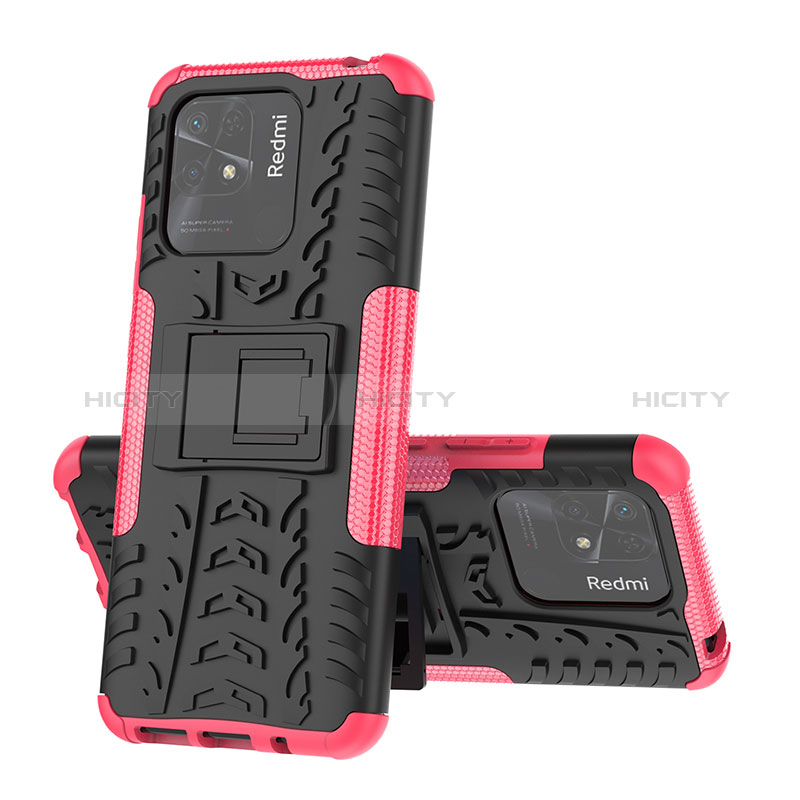 Custodia Silicone e Plastica Opaca Cover con Supporto JX1 per Xiaomi Redmi 10 Power Rosa Caldo