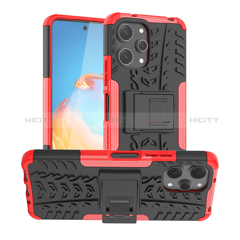 Custodia Silicone e Plastica Opaca Cover con Supporto JX1 per Xiaomi Redmi 12 4G Rosso