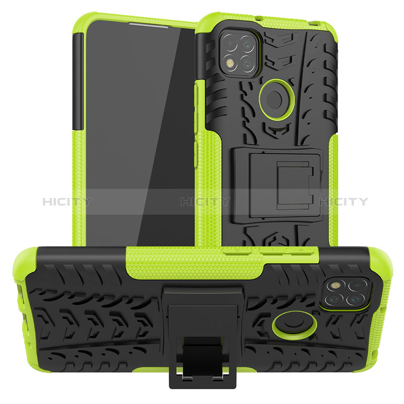 Custodia Silicone e Plastica Opaca Cover con Supporto JX1 per Xiaomi Redmi 9C NFC Verde