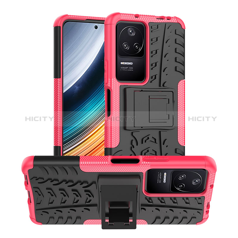 Custodia Silicone e Plastica Opaca Cover con Supporto JX1 per Xiaomi Redmi K40S 5G Rosa Caldo