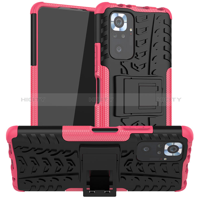 Custodia Silicone e Plastica Opaca Cover con Supporto JX1 per Xiaomi Redmi Note 10 Pro Max Rosa Caldo