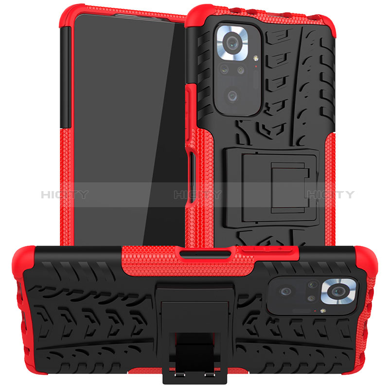 Custodia Silicone e Plastica Opaca Cover con Supporto JX1 per Xiaomi Redmi Note 10 Pro Max Rosso