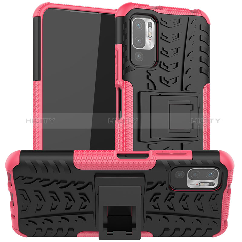 Custodia Silicone e Plastica Opaca Cover con Supporto JX1 per Xiaomi Redmi Note 10T 5G Rosa Caldo