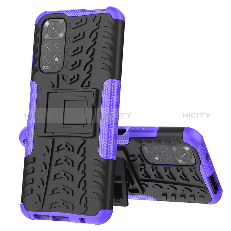 Custodia Silicone e Plastica Opaca Cover con Supporto JX1 per Xiaomi Redmi Note 11 4G (2022) Viola