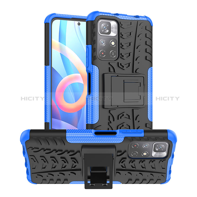 Custodia Silicone e Plastica Opaca Cover con Supporto JX1 per Xiaomi Redmi Note 11S 5G Blu