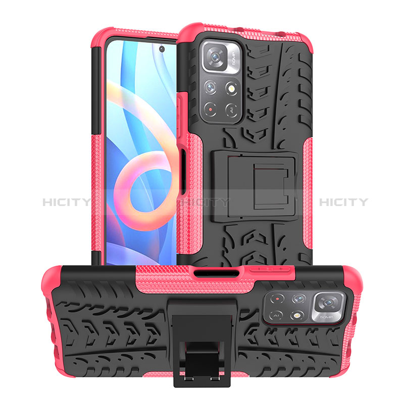 Custodia Silicone e Plastica Opaca Cover con Supporto JX1 per Xiaomi Redmi Note 11T 5G Rosa Caldo