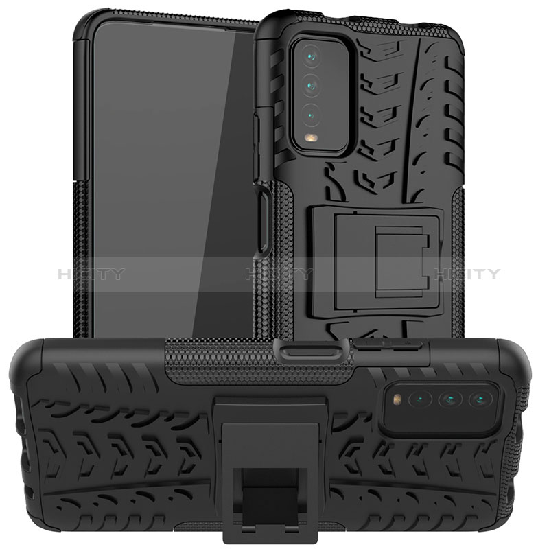 Custodia Silicone e Plastica Opaca Cover con Supporto JX1 per Xiaomi Redmi Note 9 4G Nero