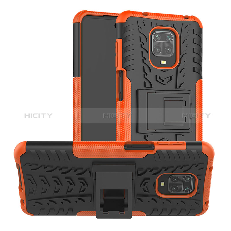 Custodia Silicone e Plastica Opaca Cover con Supporto JX1 per Xiaomi Redmi Note 9S Arancione