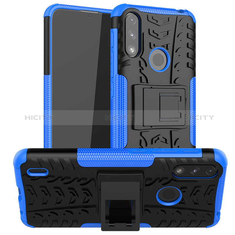 Custodia Silicone e Plastica Opaca Cover con Supporto JX2 per Motorola Moto E7 Power Blu