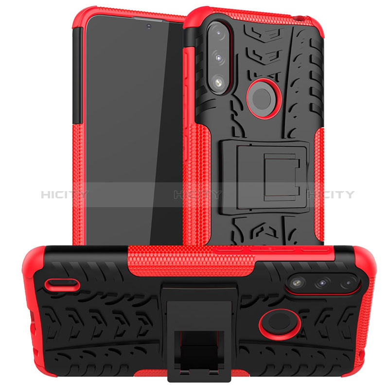 Custodia Silicone e Plastica Opaca Cover con Supporto JX2 per Motorola Moto E7 Power Rosso