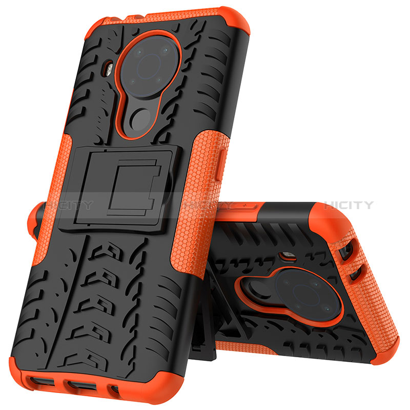 Custodia Silicone e Plastica Opaca Cover con Supporto JX2 per Nokia 5.4 Arancione