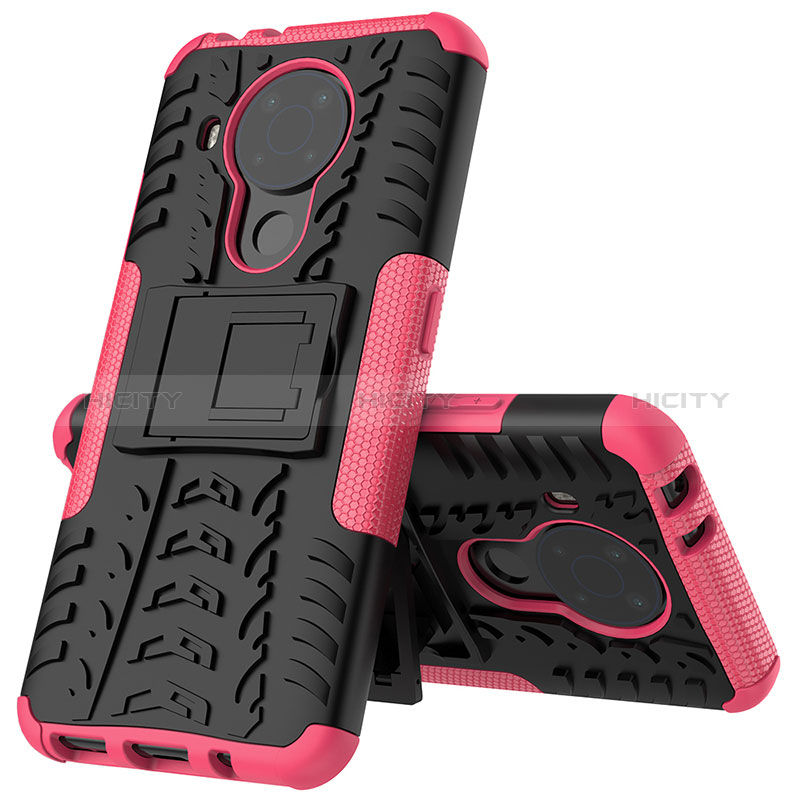 Custodia Silicone e Plastica Opaca Cover con Supporto JX2 per Nokia 5.4 Rosa Caldo