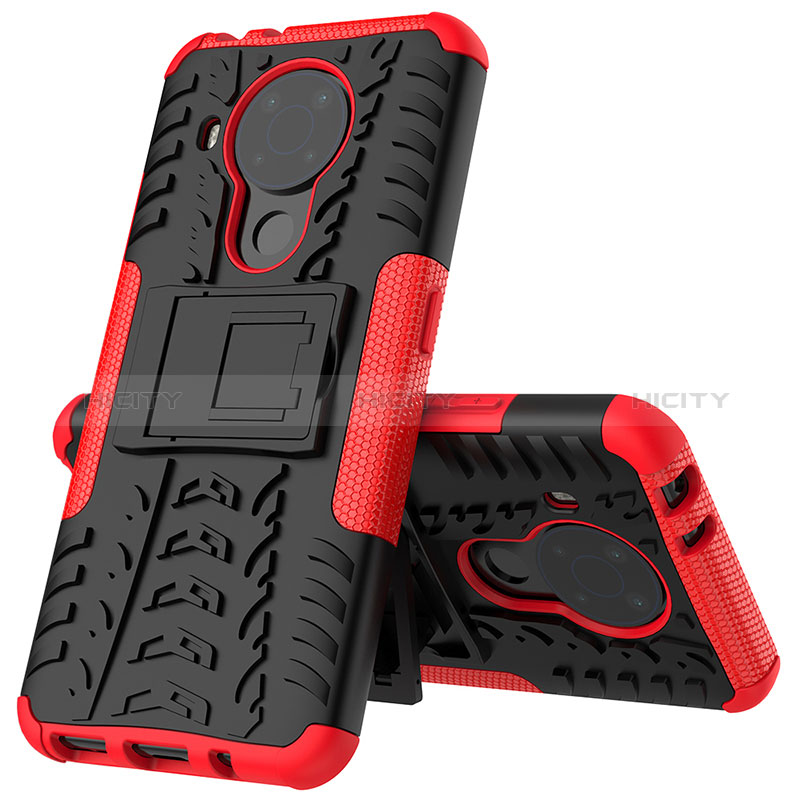 Custodia Silicone e Plastica Opaca Cover con Supporto JX2 per Nokia 5.4 Rosso