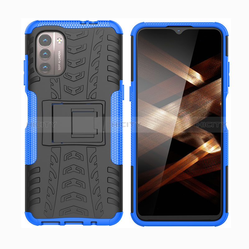 Custodia Silicone e Plastica Opaca Cover con Supporto JX2 per Nokia G11 Blu