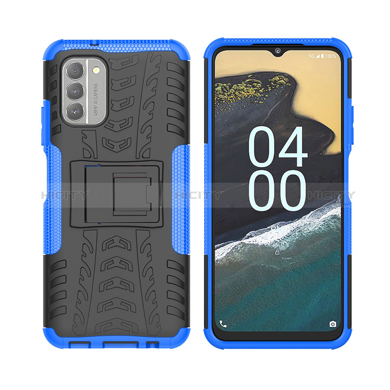 Custodia Silicone e Plastica Opaca Cover con Supporto JX2 per Nokia G400 5G Blu