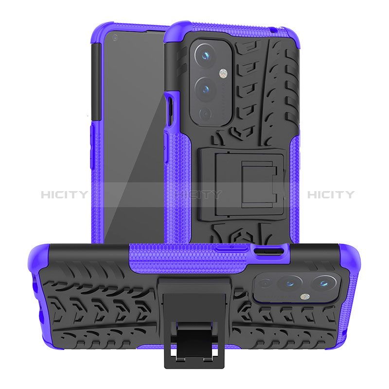 Custodia Silicone e Plastica Opaca Cover con Supporto JX2 per OnePlus 9 5G Viola