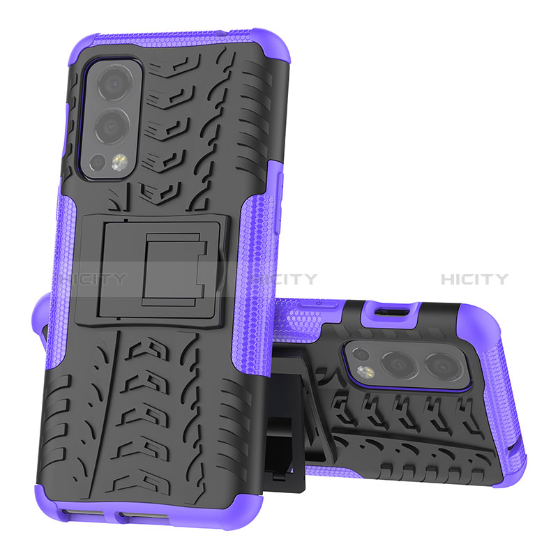 Custodia Silicone e Plastica Opaca Cover con Supporto JX2 per OnePlus Nord 2 5G Viola