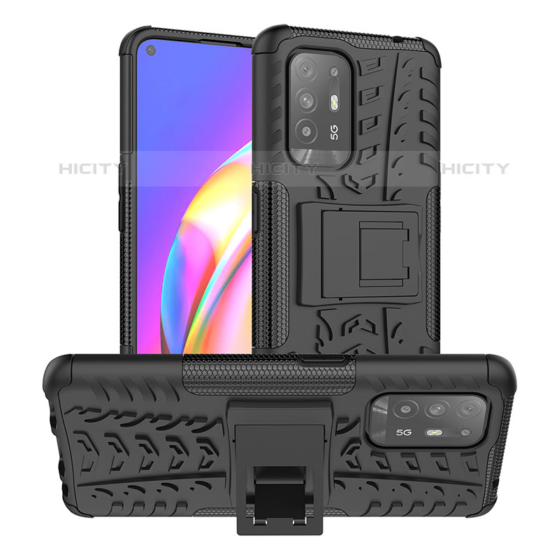 Custodia Silicone e Plastica Opaca Cover con Supporto JX2 per Oppo F19 Pro+ Plus 5G Nero