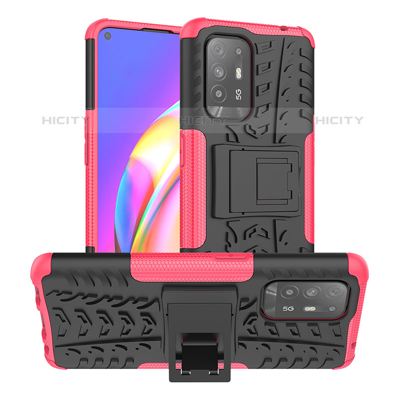 Custodia Silicone e Plastica Opaca Cover con Supporto JX2 per Oppo F19 Pro+ Plus 5G Rosa Caldo