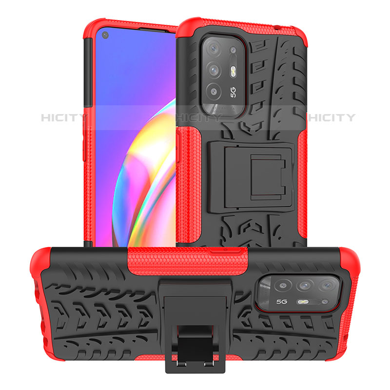 Custodia Silicone e Plastica Opaca Cover con Supporto JX2 per Oppo F19 Pro+ Plus 5G Rosso