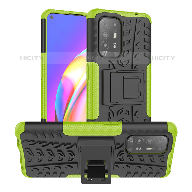 Custodia Silicone e Plastica Opaca Cover con Supporto JX2 per Oppo F19 Pro+ Plus 5G Verde