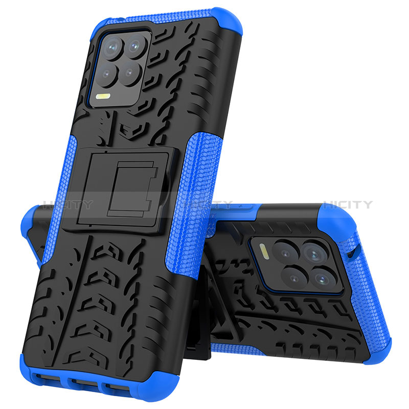 Custodia Silicone e Plastica Opaca Cover con Supporto JX2 per Realme 8 4G Blu