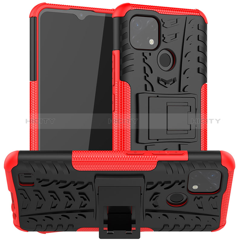 Custodia Silicone e Plastica Opaca Cover con Supporto JX2 per Realme C11 (2021) Rosso