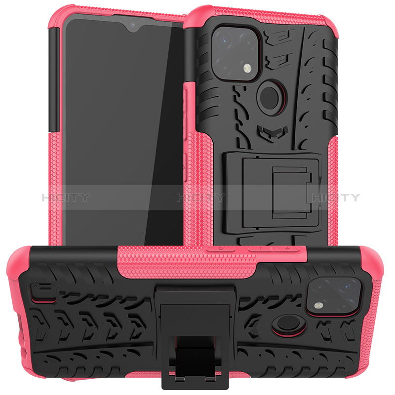 Custodia Silicone e Plastica Opaca Cover con Supporto JX2 per Realme C20 Rosa Caldo