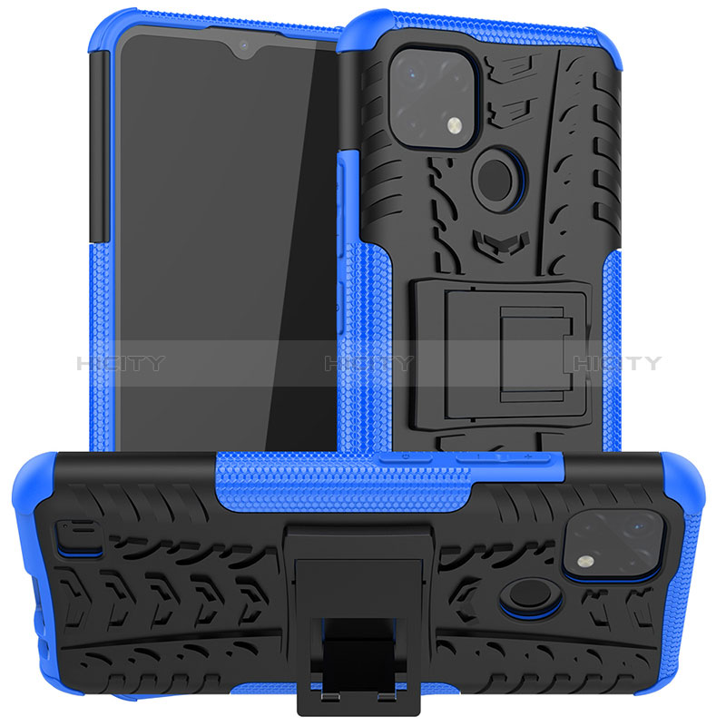 Custodia Silicone e Plastica Opaca Cover con Supporto JX2 per Realme C21 Blu