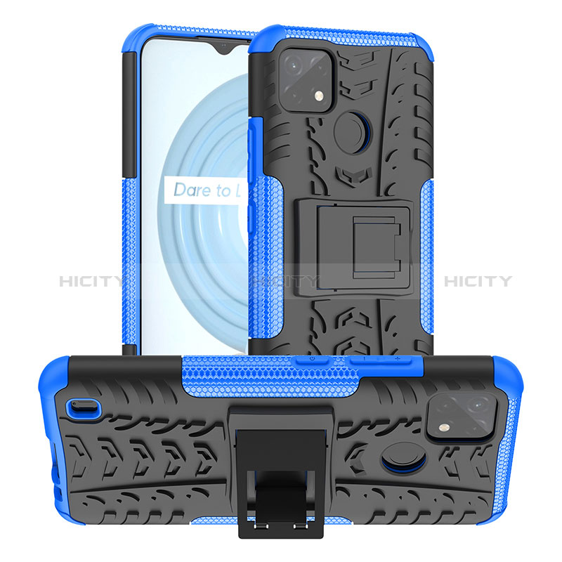 Custodia Silicone e Plastica Opaca Cover con Supporto JX2 per Realme C21Y Blu