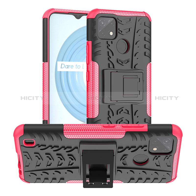 Custodia Silicone e Plastica Opaca Cover con Supporto JX2 per Realme C21Y Rosa Caldo