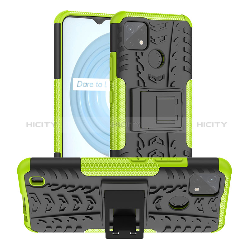 Custodia Silicone e Plastica Opaca Cover con Supporto JX2 per Realme C21Y Verde