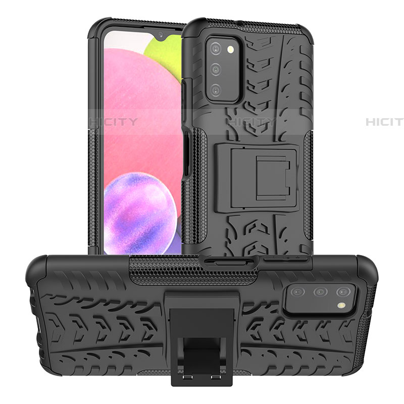 Custodia Silicone e Plastica Opaca Cover con Supporto JX2 per Samsung Galaxy A03s Nero