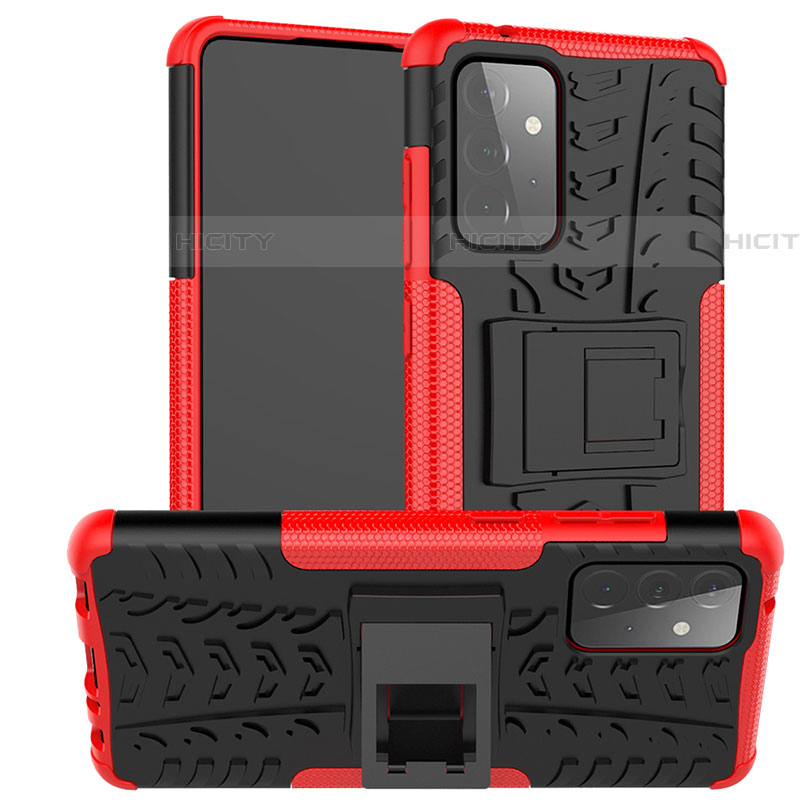 Custodia Silicone e Plastica Opaca Cover con Supporto JX2 per Samsung Galaxy A72 5G Rosso