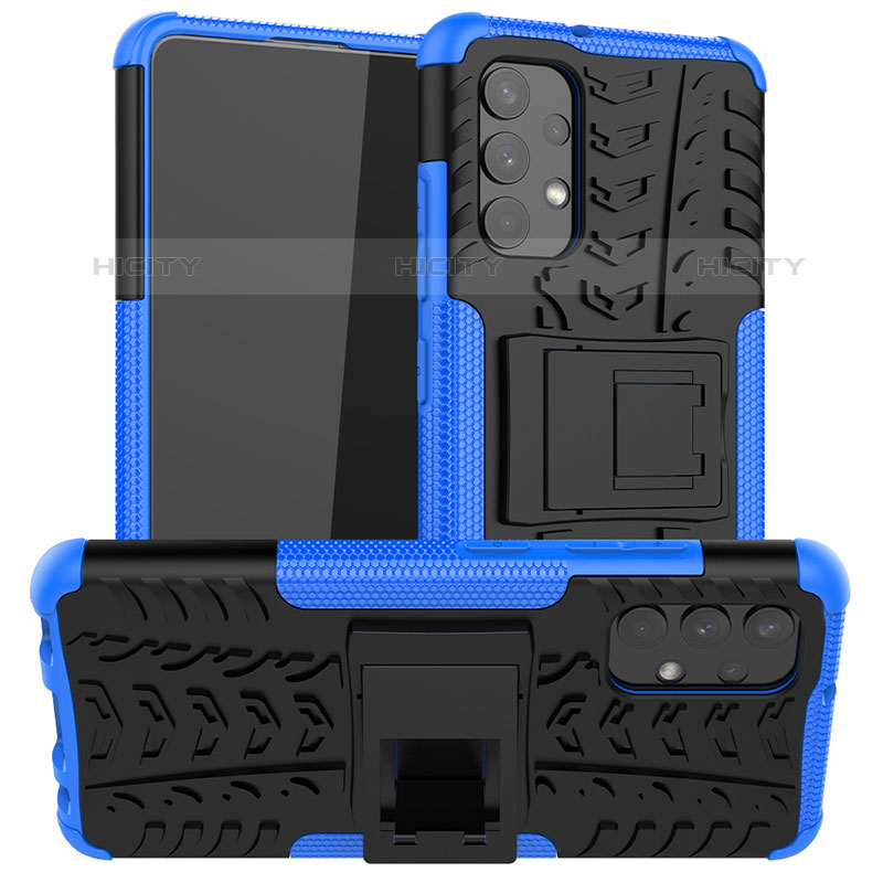 Custodia Silicone e Plastica Opaca Cover con Supporto JX2 per Samsung Galaxy M32 5G Blu