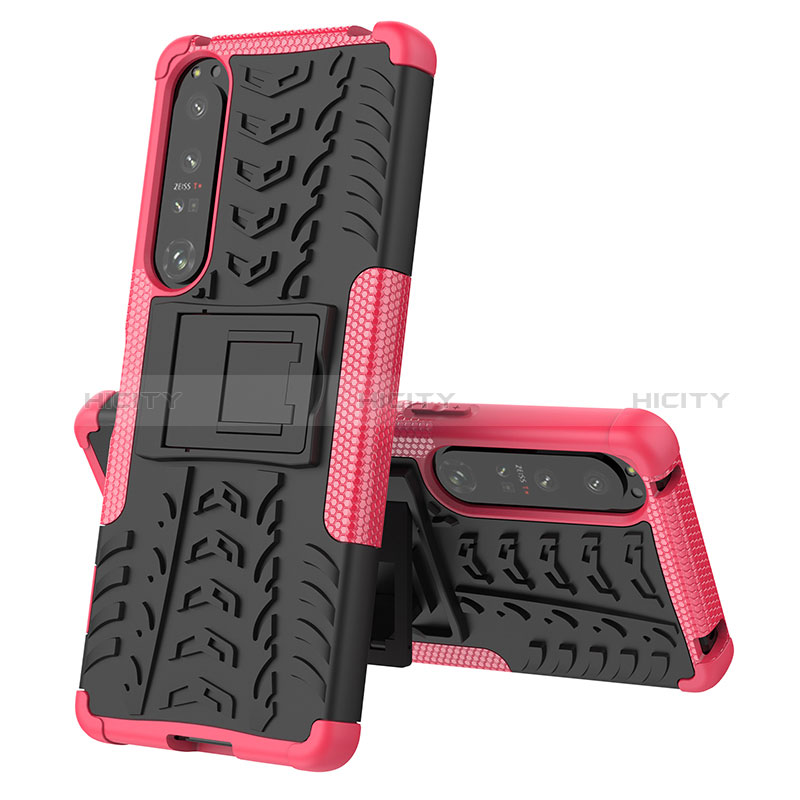 Custodia Silicone e Plastica Opaca Cover con Supporto JX2 per Sony Xperia 1 IV Rosa Caldo