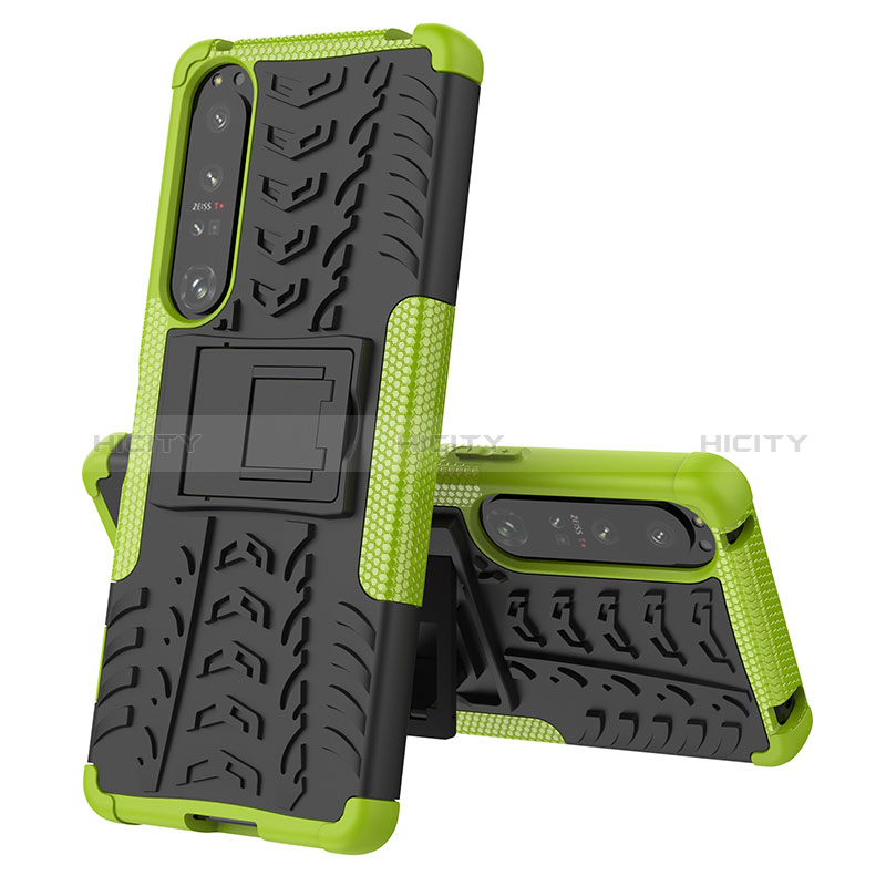 Custodia Silicone e Plastica Opaca Cover con Supporto JX2 per Sony Xperia 1 IV Verde