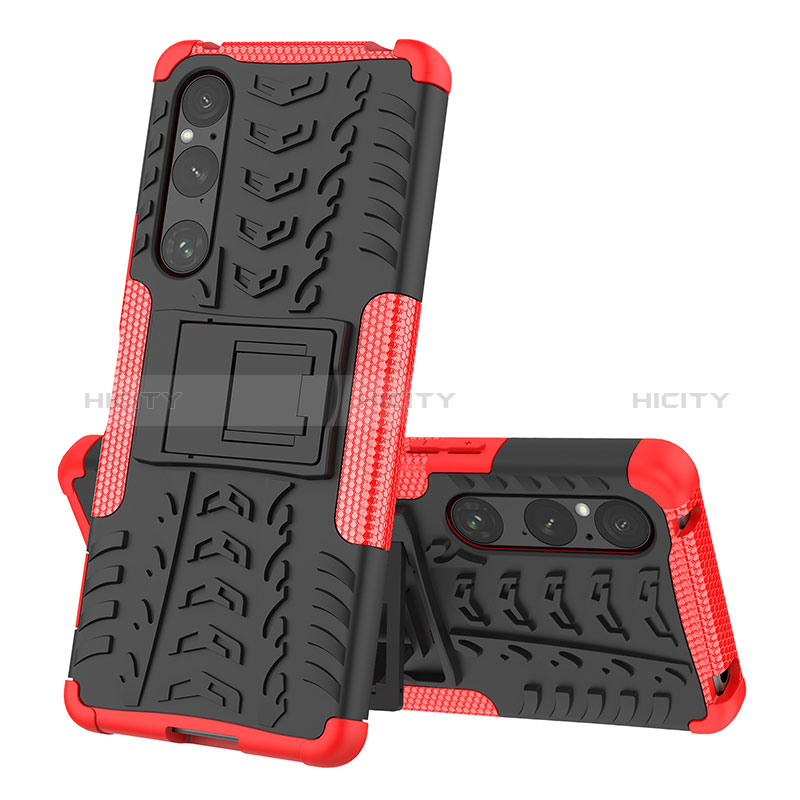 Custodia Silicone e Plastica Opaca Cover con Supporto JX2 per Sony Xperia 1 V Rosso