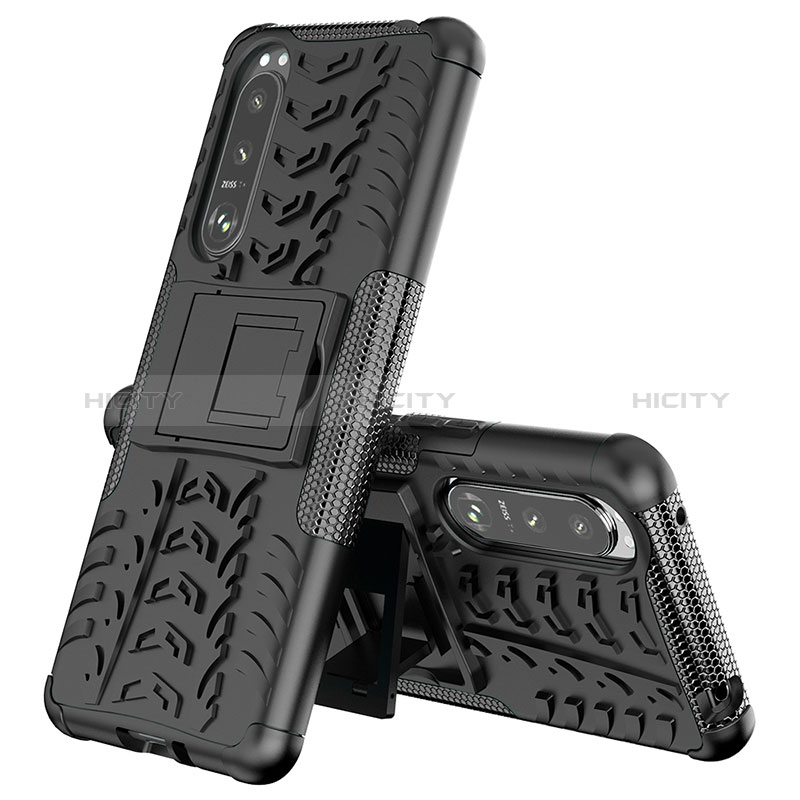 Custodia Silicone e Plastica Opaca Cover con Supporto JX2 per Sony Xperia 5 III Nero