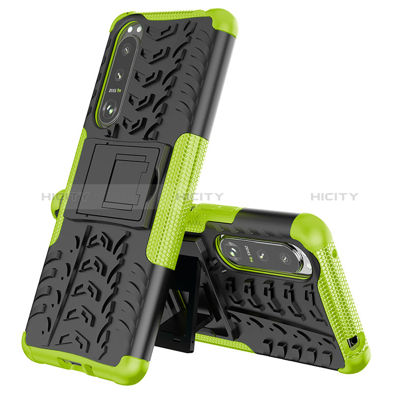 Custodia Silicone e Plastica Opaca Cover con Supporto JX2 per Sony Xperia 5 III Verde