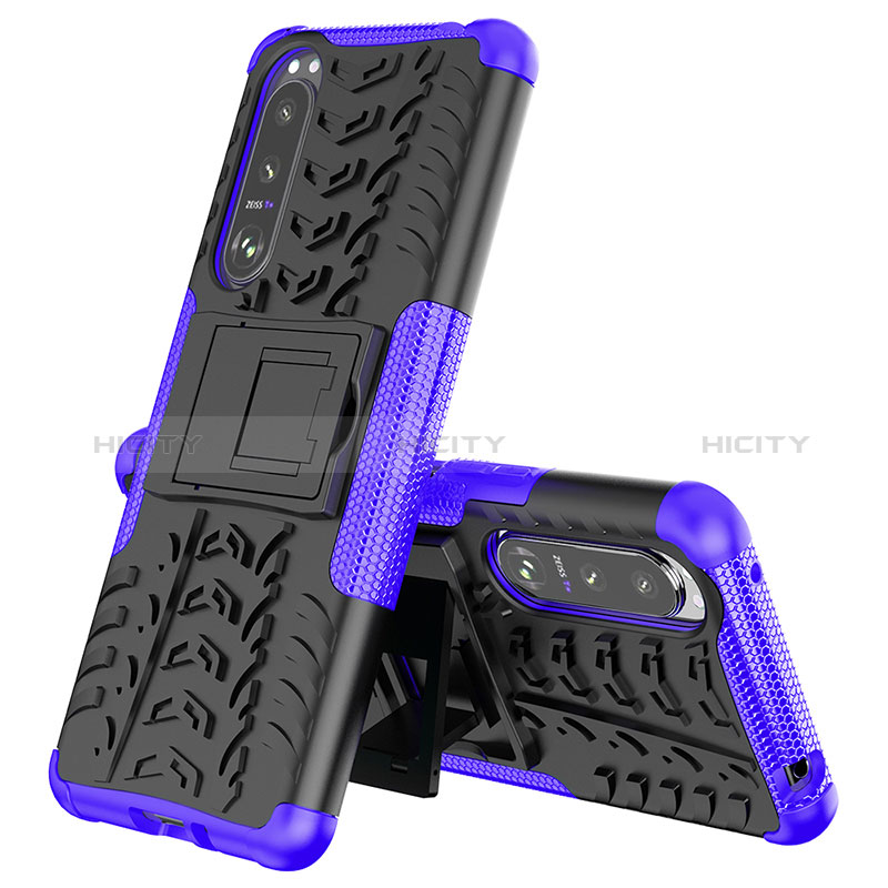 Custodia Silicone e Plastica Opaca Cover con Supporto JX2 per Sony Xperia 5 III Viola