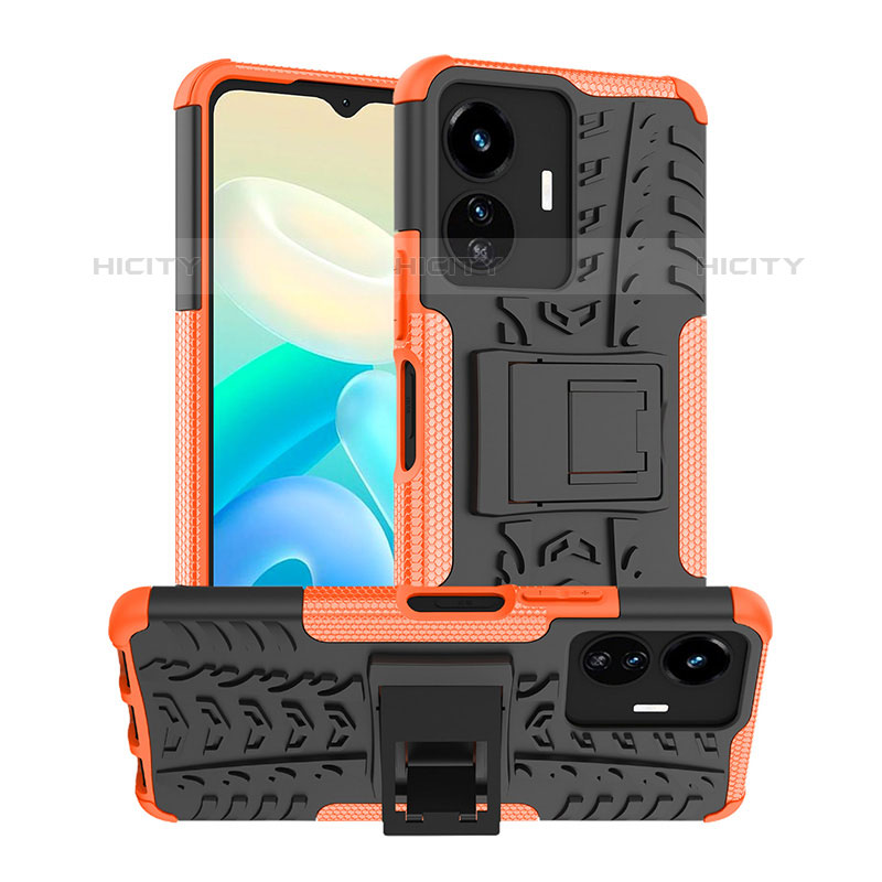 Custodia Silicone e Plastica Opaca Cover con Supporto JX2 per Vivo iQOO Z6 Lite 5G Arancione