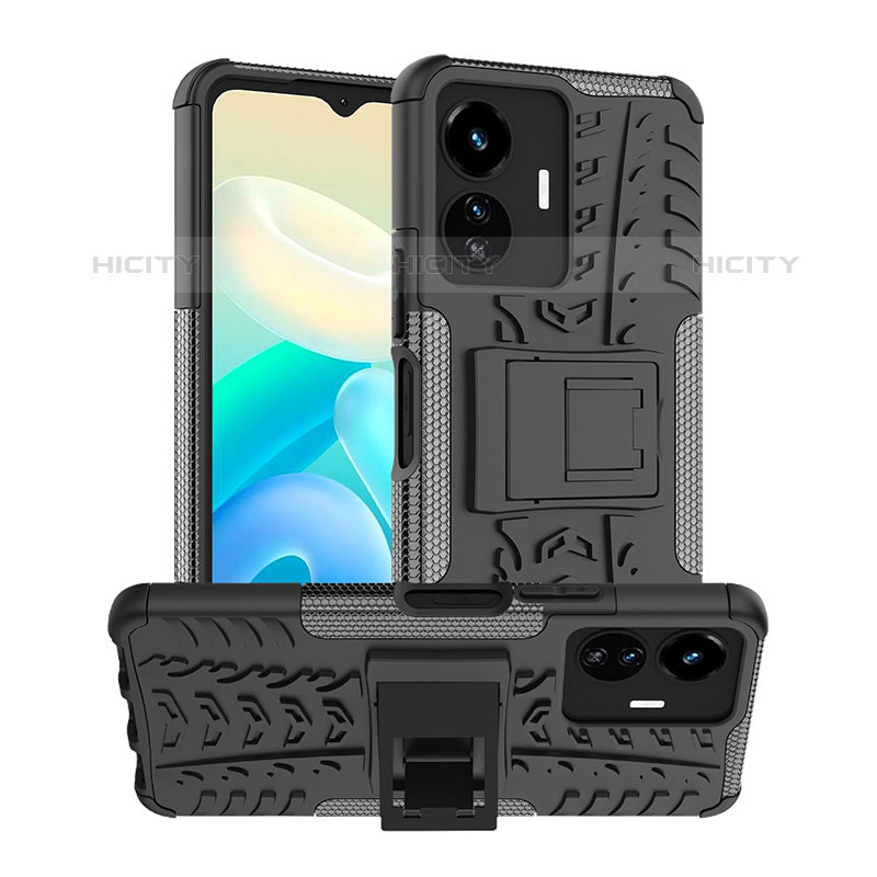 Custodia Silicone e Plastica Opaca Cover con Supporto JX2 per Vivo iQOO Z6 Lite 5G Nero