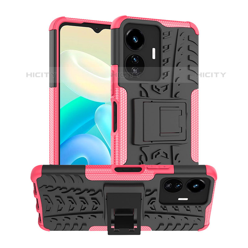 Custodia Silicone e Plastica Opaca Cover con Supporto JX2 per Vivo iQOO Z6 Lite 5G Rosa Caldo