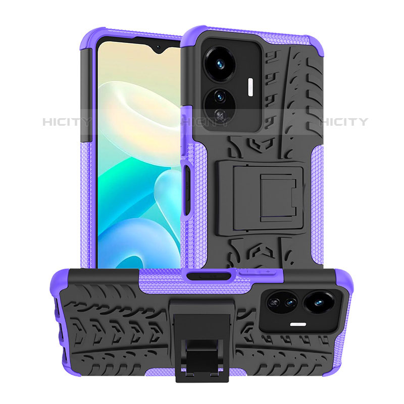 Custodia Silicone e Plastica Opaca Cover con Supporto JX2 per Vivo iQOO Z6 Lite 5G Viola